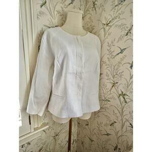 Anne Klein White Linen Jacket Stretch Size 10 Blazer Women's AK Cropped